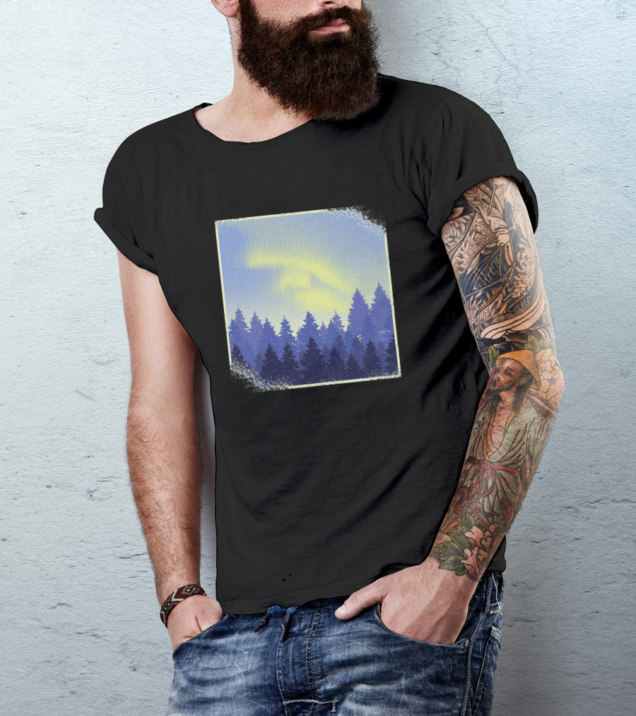 Aurora Borealis Silhouette With Forest Landscape T-Shirt