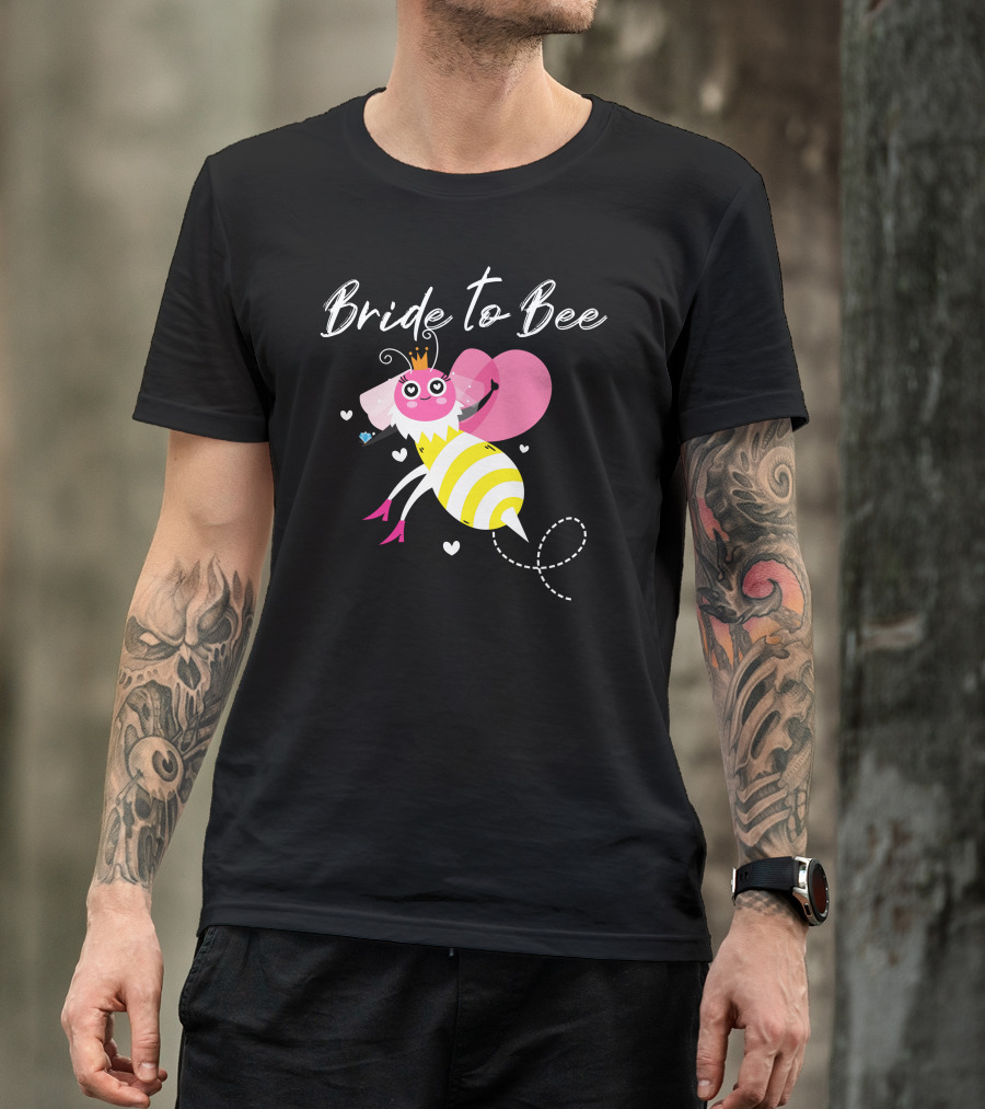 Bride To Bee Pink Heart And Crowned Bee With Heels T-Shirt