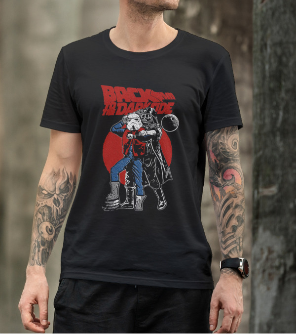 Back To The Darkside Vader Stormtrooper Mashup With Red Moon Backdrop T-Shirt
