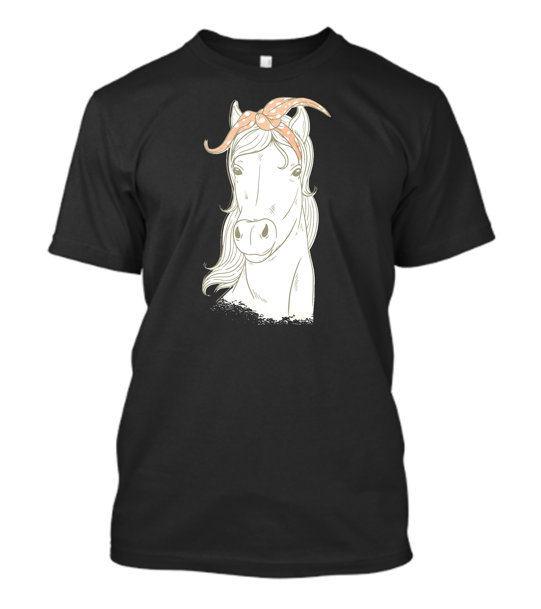 Bandana-Wearing Horse Sketch With Polka Dot Headband T-Shirt