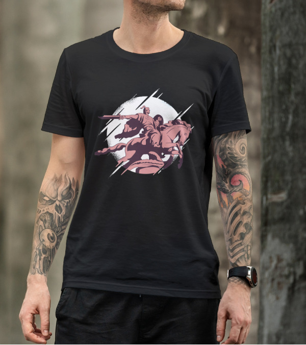 Barbarian Warrior Charging Into Battle On Horseback With Sword Raised T-Shirt
