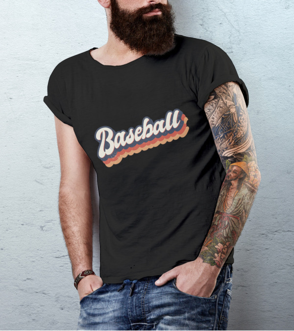 Baseball Retro Colorful Curved Text T-Shirt