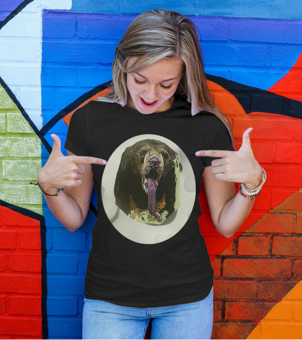 Bear Circle Psychedelic Illustration With Tongue Out T-Shirt