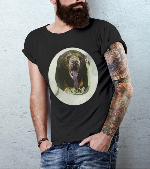 Bear Circle Psychedelic Illustration With Tongue Out T-Shirt