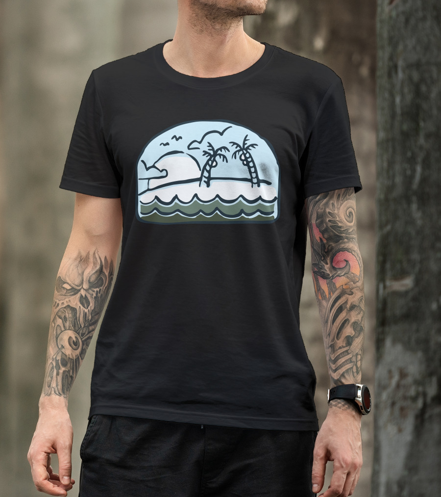 Beauty Beach Palm Trees And Ocean Waves T-Shirt