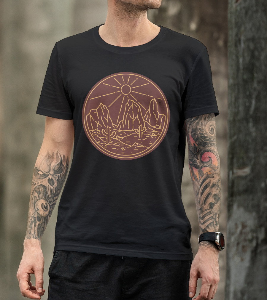 Beauty Desert Sun And Cacti In Mountain Landscape T-Shirt
