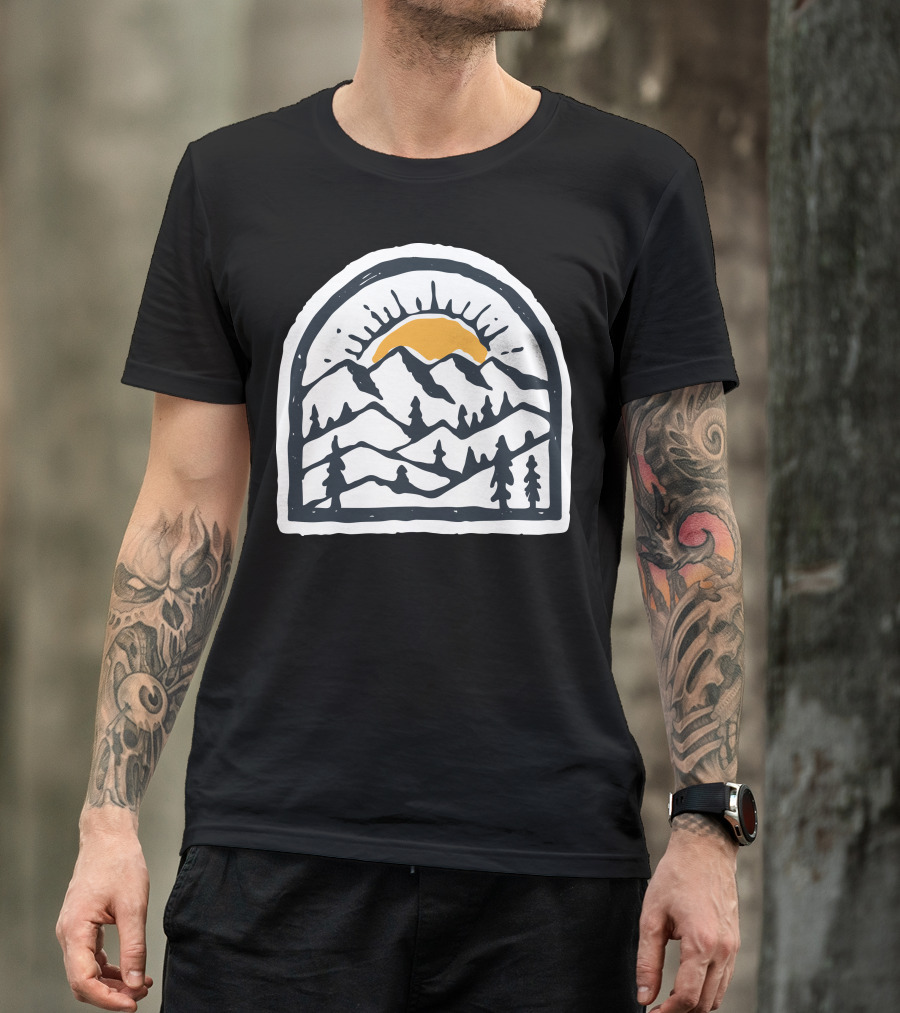Beauty Mountain Sunburst Hand Drawn T-Shirt