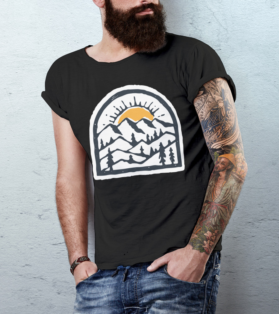 Beauty Mountain Sunburst Hand Drawn T-Shirt
