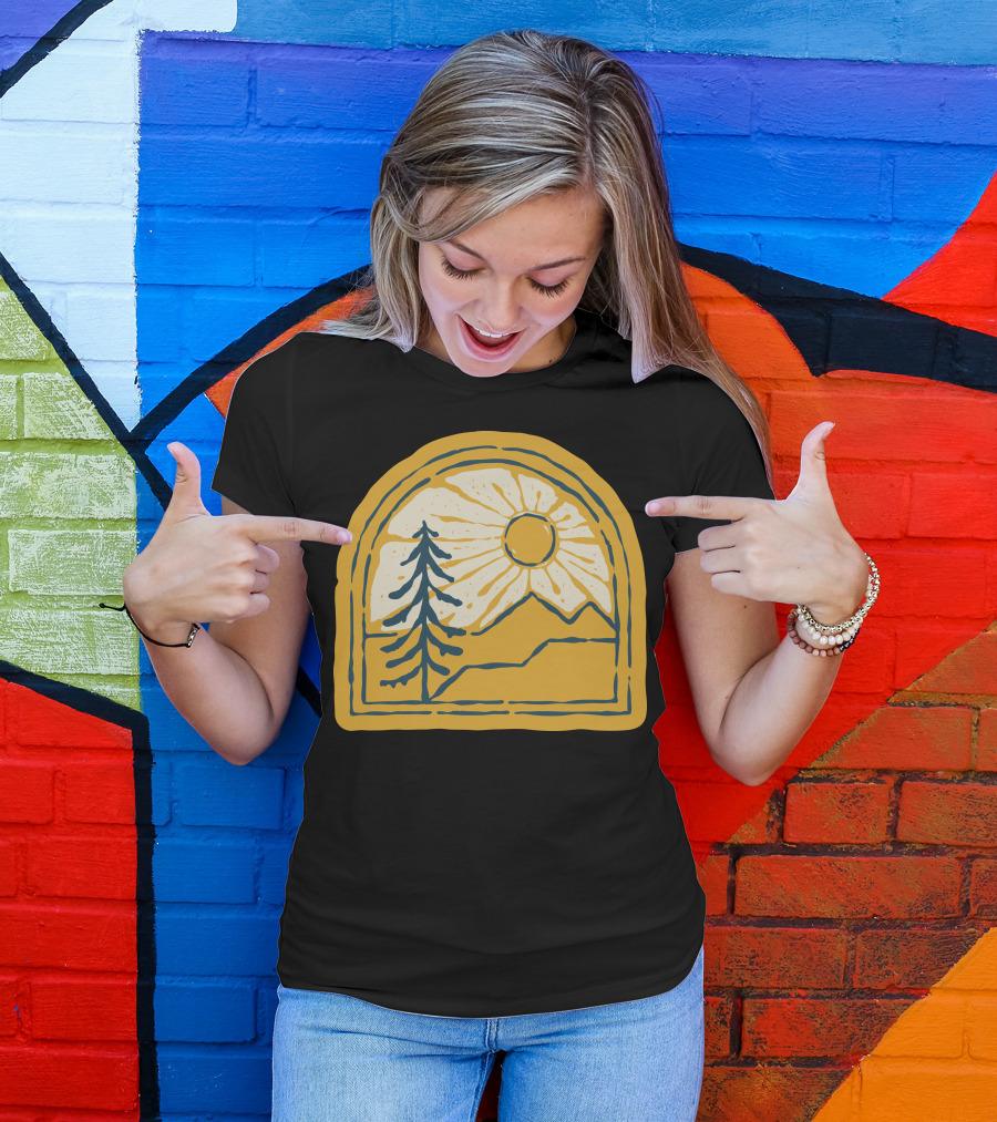 Beauty Nature Sun And Mountain Landscape With Tree T-Shirt