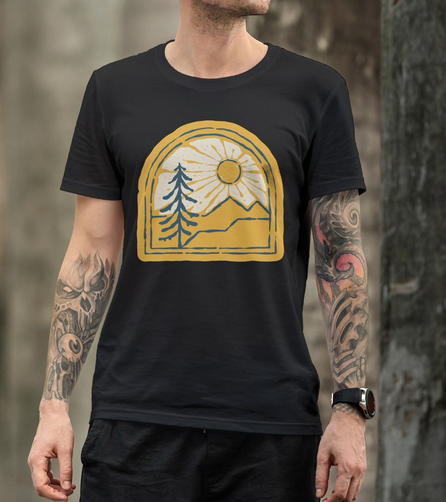 Beauty Nature Sun And Mountain Landscape With Tree T-Shirt