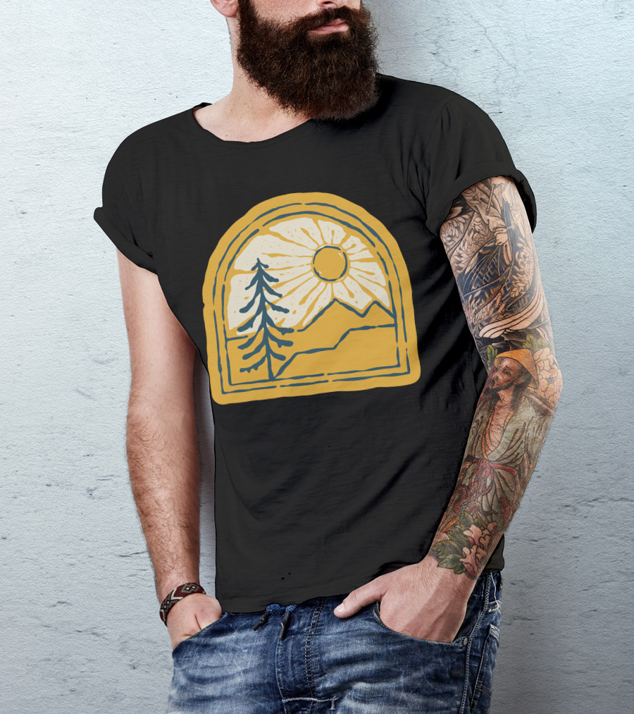 Beauty Nature Sun And Mountain Landscape With Tree T-Shirt