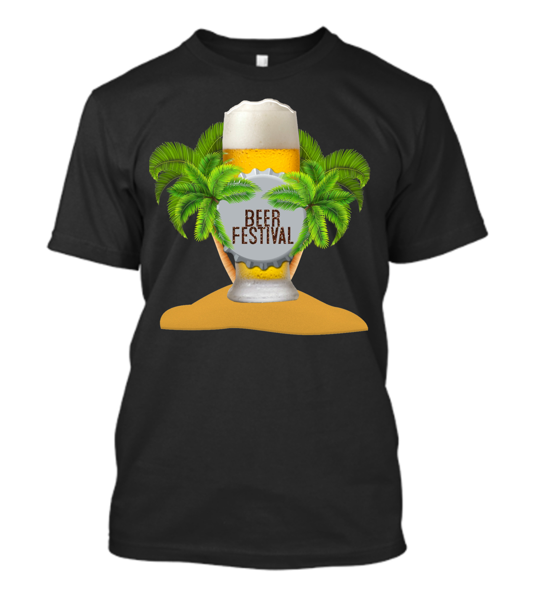 Beer Festival Tropical Paradise Island With Palm Trees And Beer Glass T-Shirt