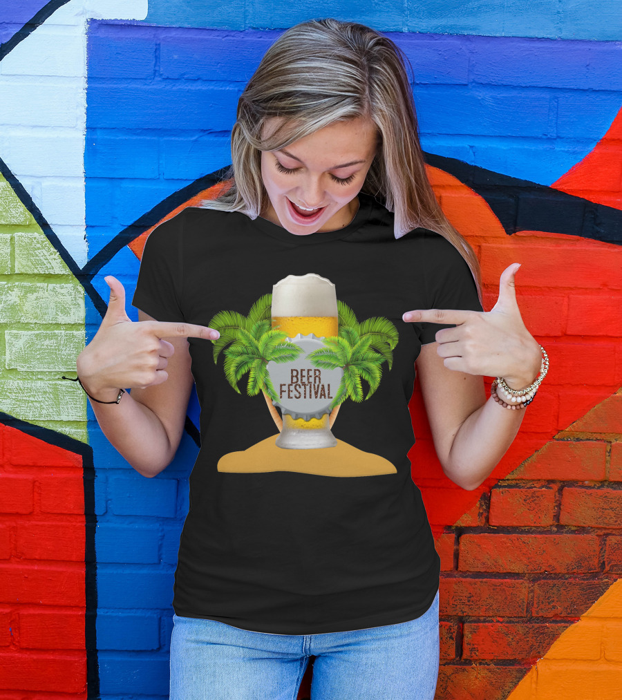 Beer Festival Tropical Paradise Island With Palm Trees And Beer Glass T-Shirt