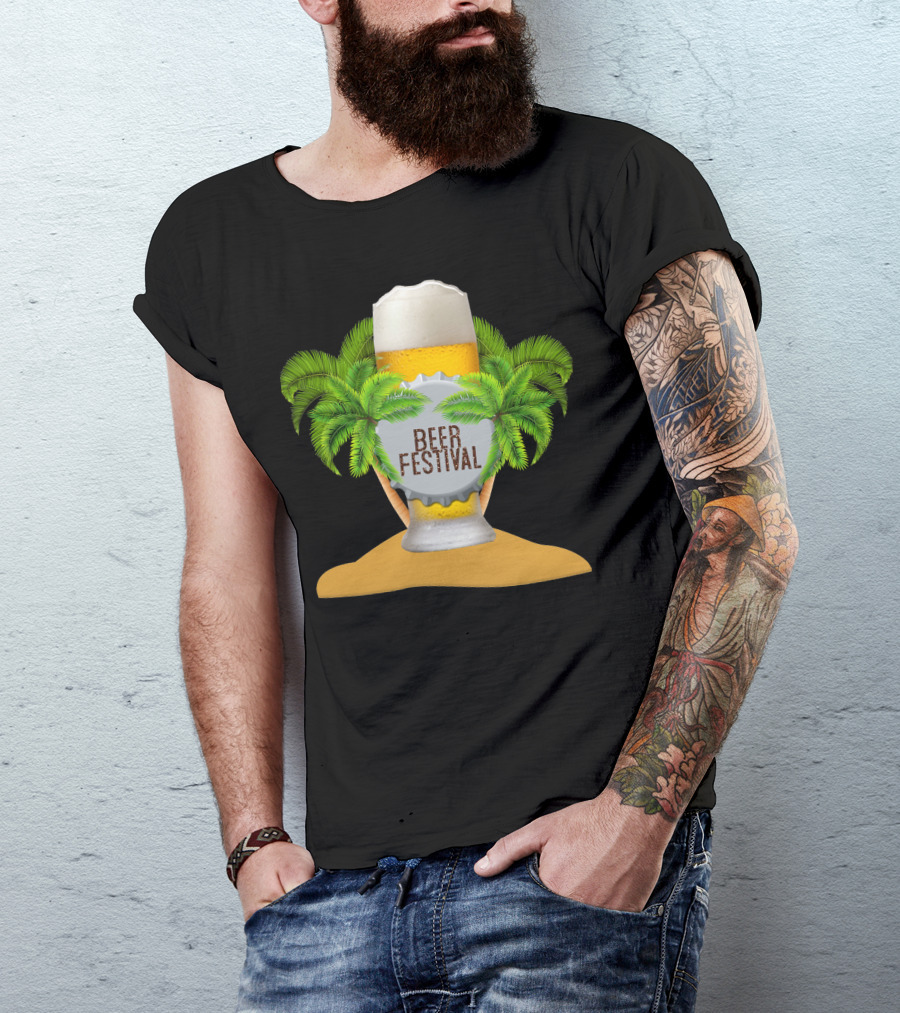 Beer Festival Tropical Paradise Island With Palm Trees And Beer Glass T-Shirt