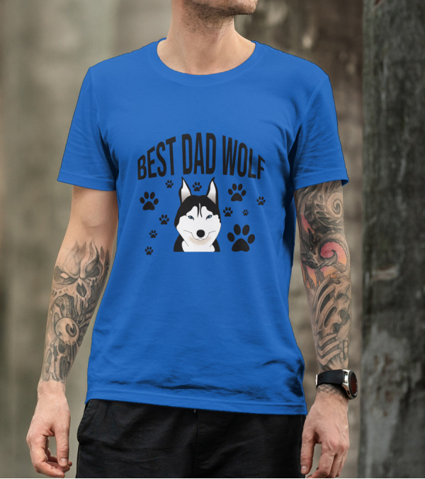 Best Dad Wolf Husky With Paw Prints T-Shirt