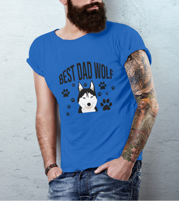 Best Dad Wolf Husky With Paw Prints T-Shirt