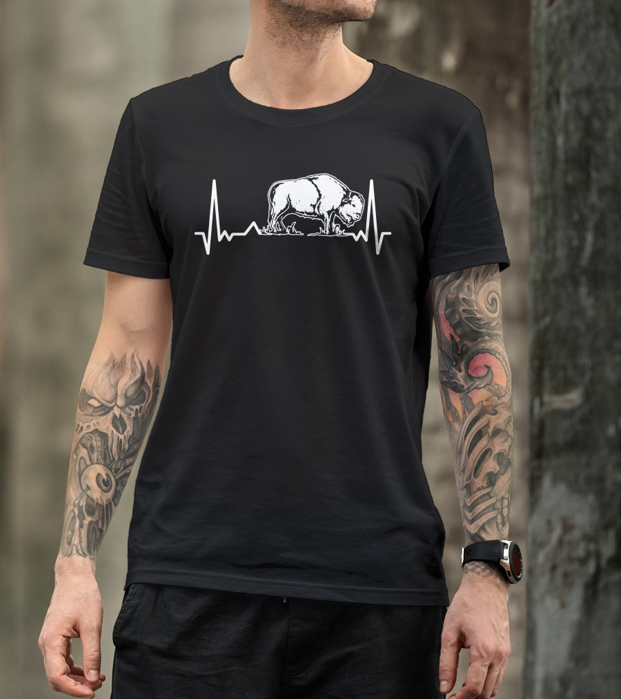 Bison Heartbeat Buffalo Pulse Line T-Shirt