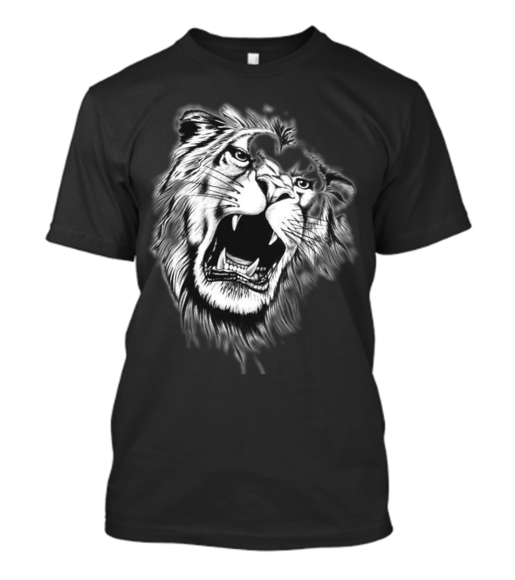 Black And White Roaring Lion Tattoo Fierce Expression T-Shirt