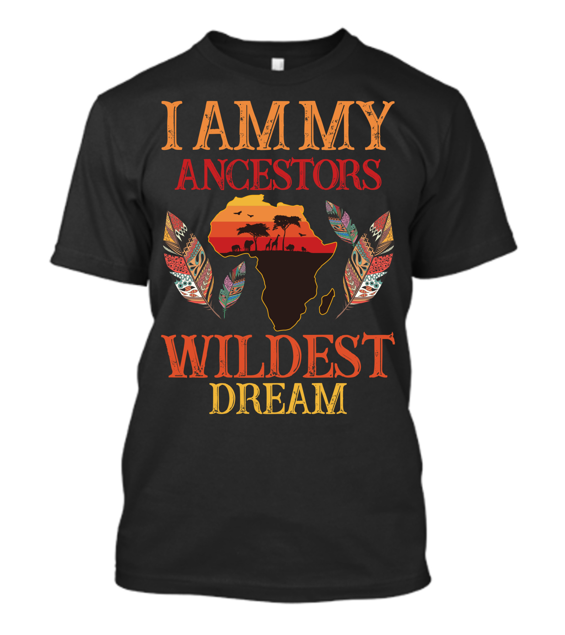 I Am My Ancestors Wildest Dream Africa Map Feathers T-Shirt