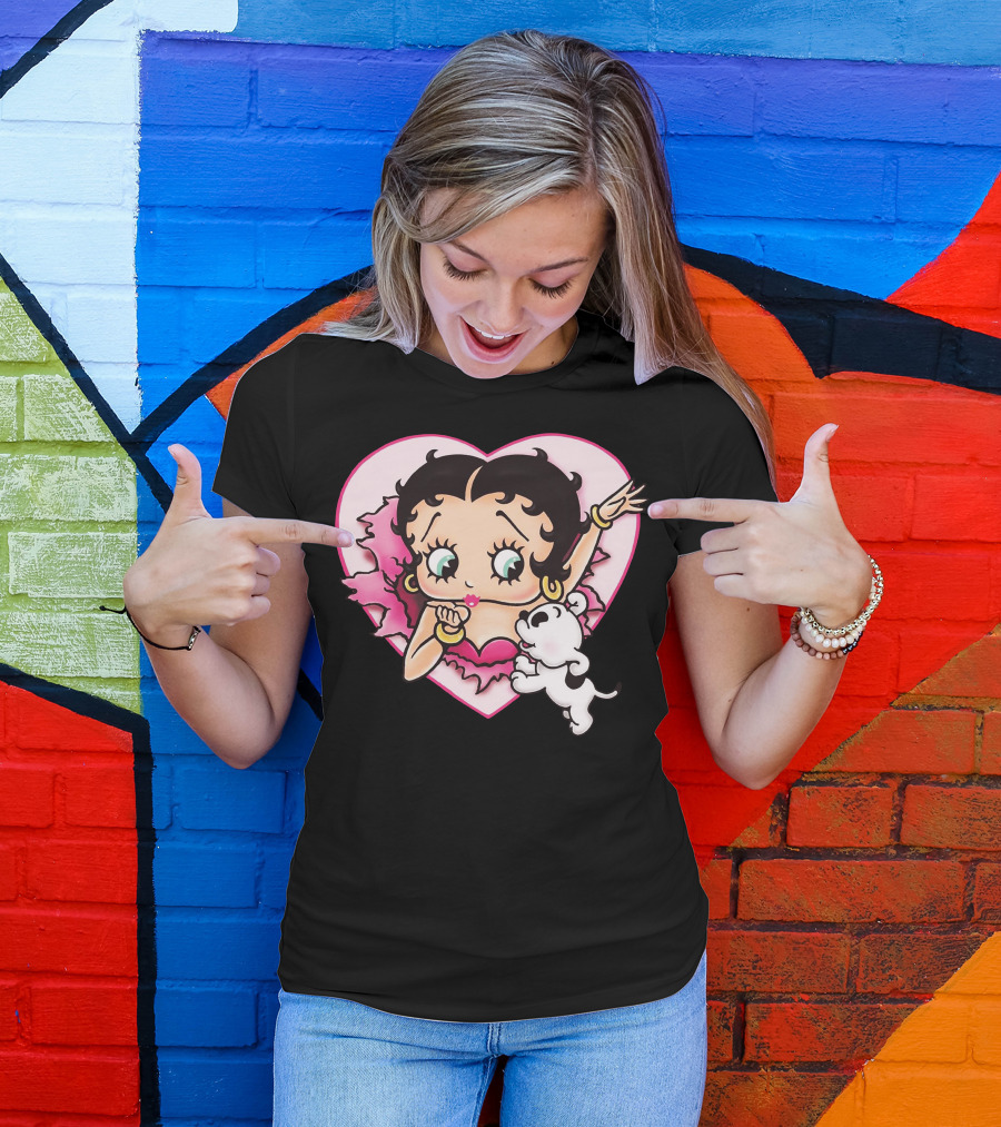 Betty Boop With Puppy And Heart Shape T-Shirt