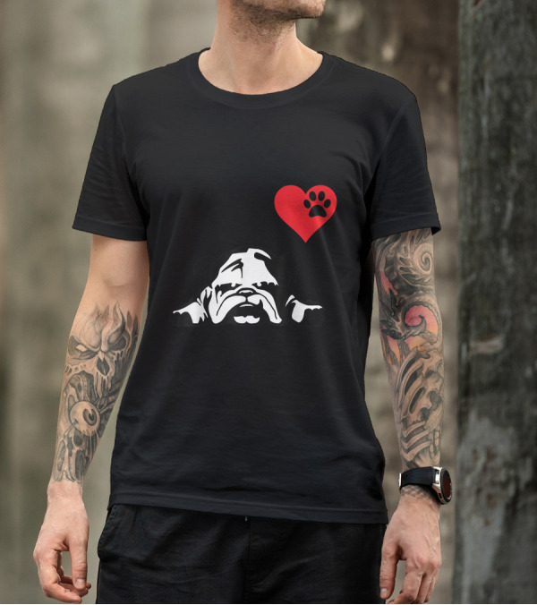 I Love My English Bulldog Heart Paw Prints T-Shirt