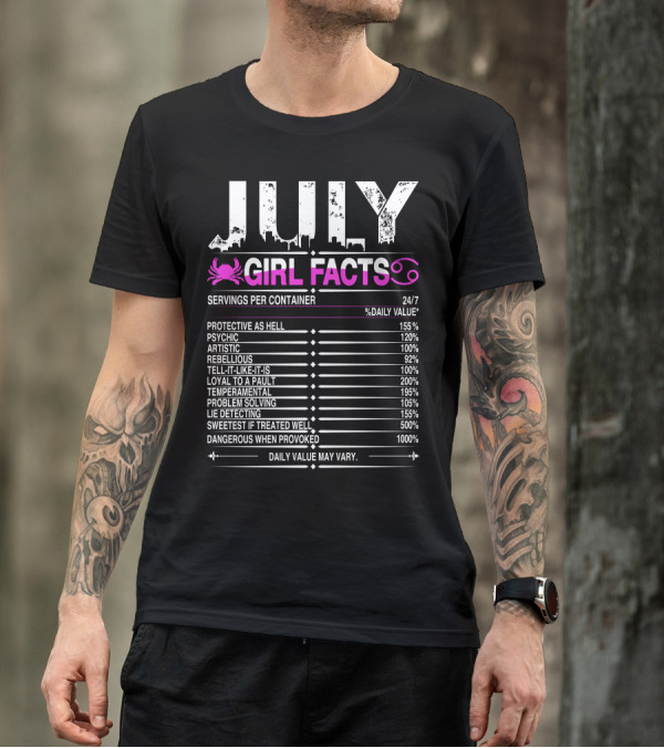 July Cancer Girl Facts Protective Psychic Artistic Rebellious Loyal Sweetest Dangerous T-Shirt