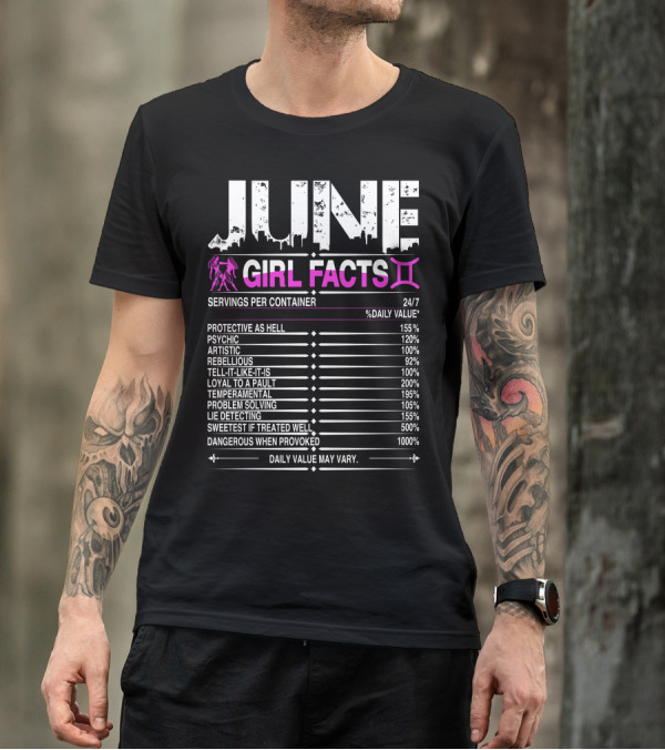 June Gemini Girl Facts Protective Psychic Artistic Rebellious Honest Loyal Temperamental Problem Solving Lie Detecting Sweetest If Treated Well Dangerous When Provoked T-Shirt