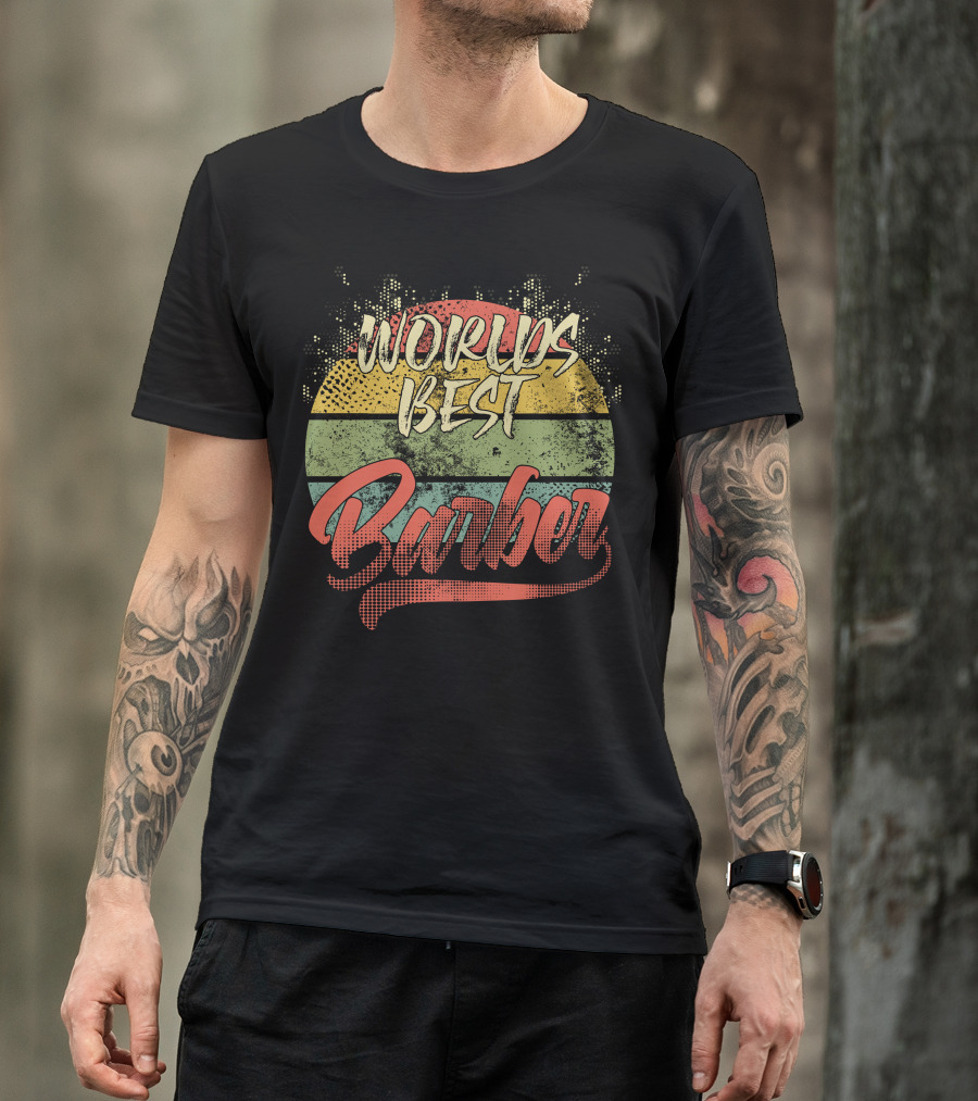 Worlds Best Barber Retro Rainbow Grunge T-Shirt