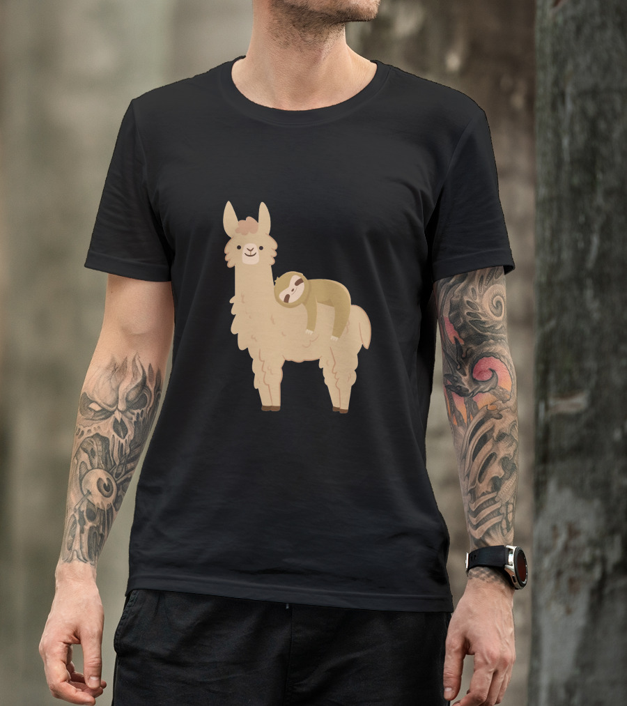 Adorable Sloth Relaxing On Cute Llama T-Shirt