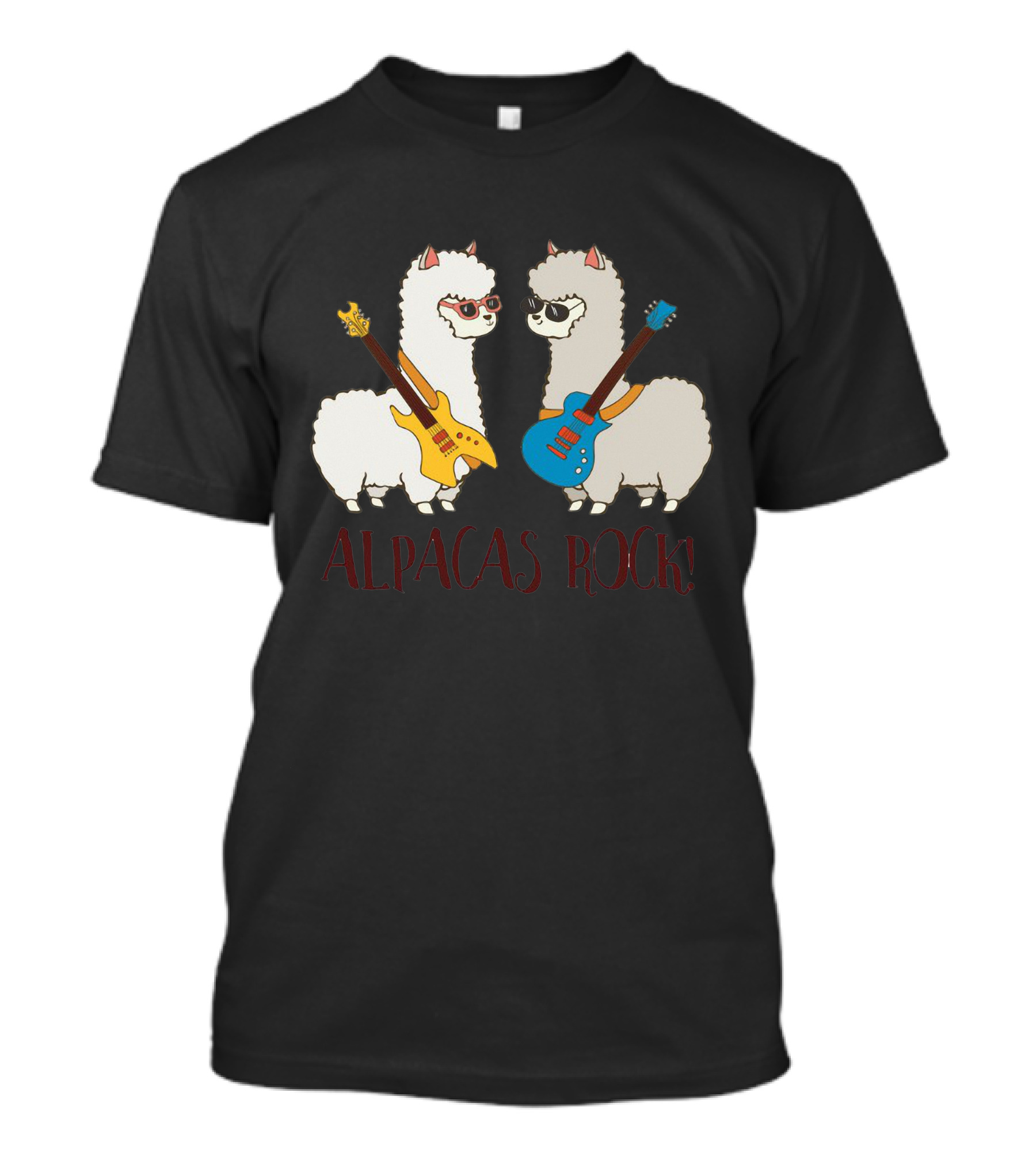 Alpacas Rock Cute Funny Alpaca With Guitars T-Shirt