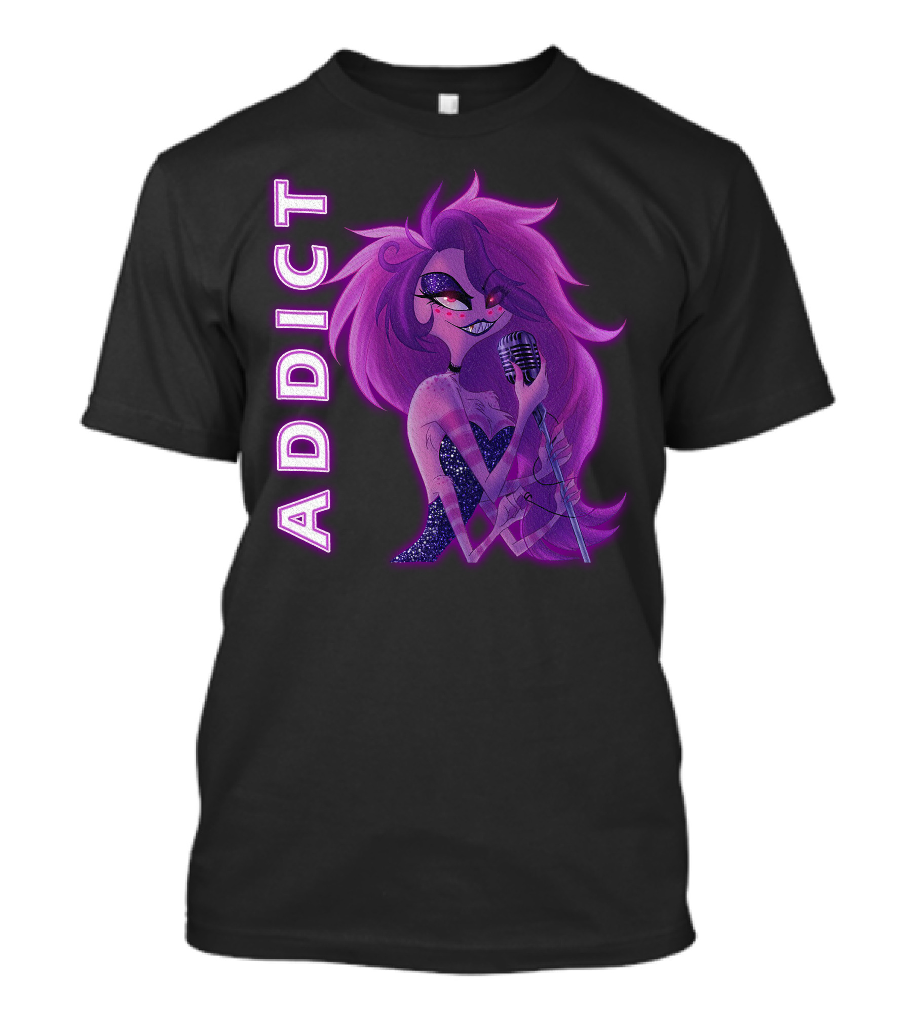 Angel Dust Addict Hazbin Hotel Character Microphone Glamorous Purple T-Shirt