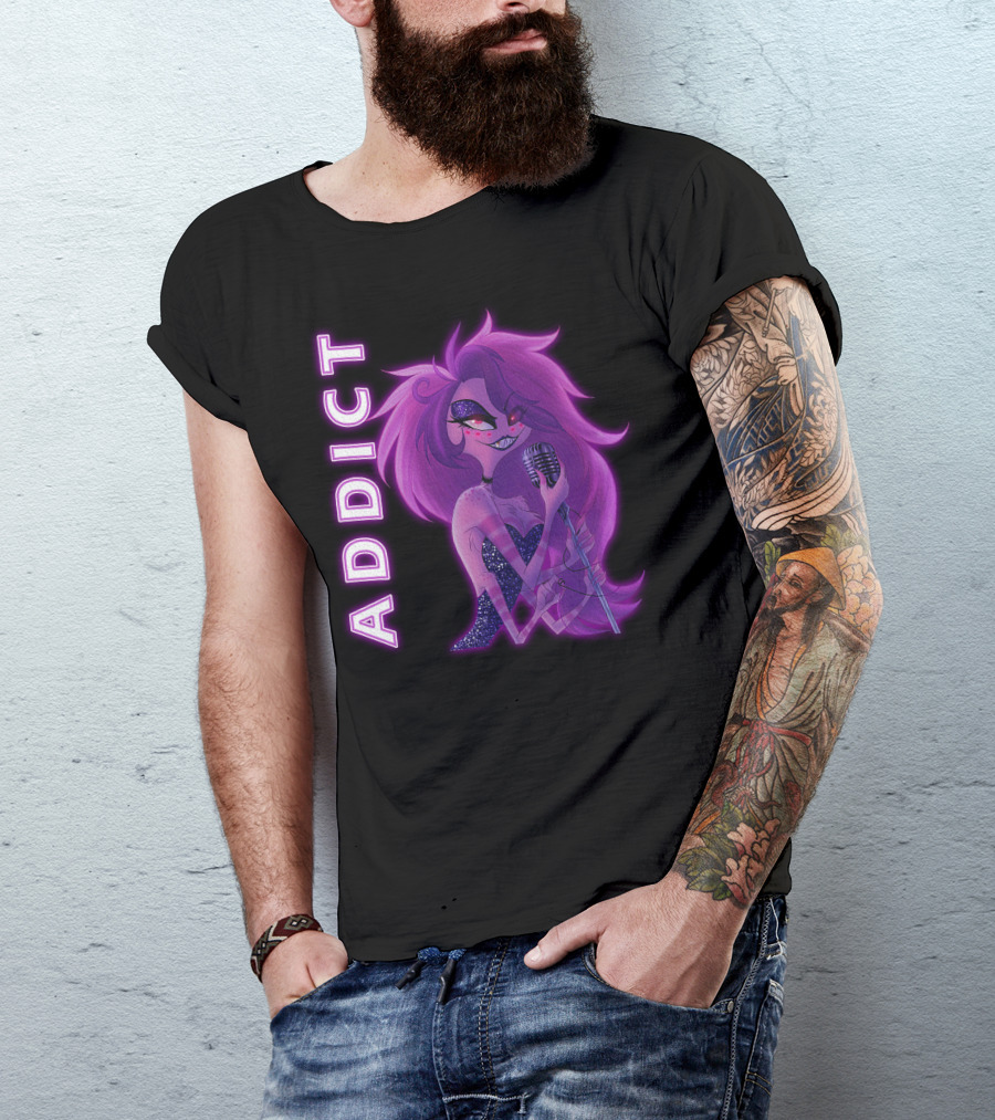 Angel Dust Addict Hazbin Hotel Character Microphone Glamorous Purple T-Shirt