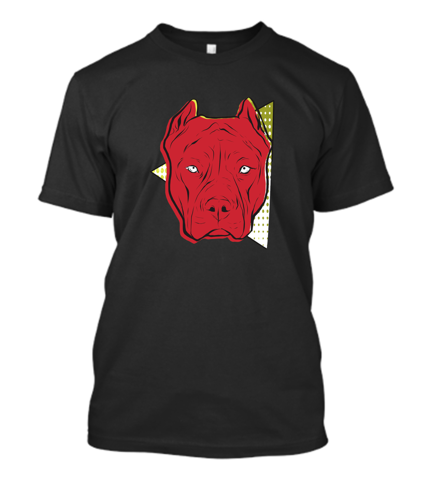 Angry Red Pitbull Face With Geometric Background T-Shirt
