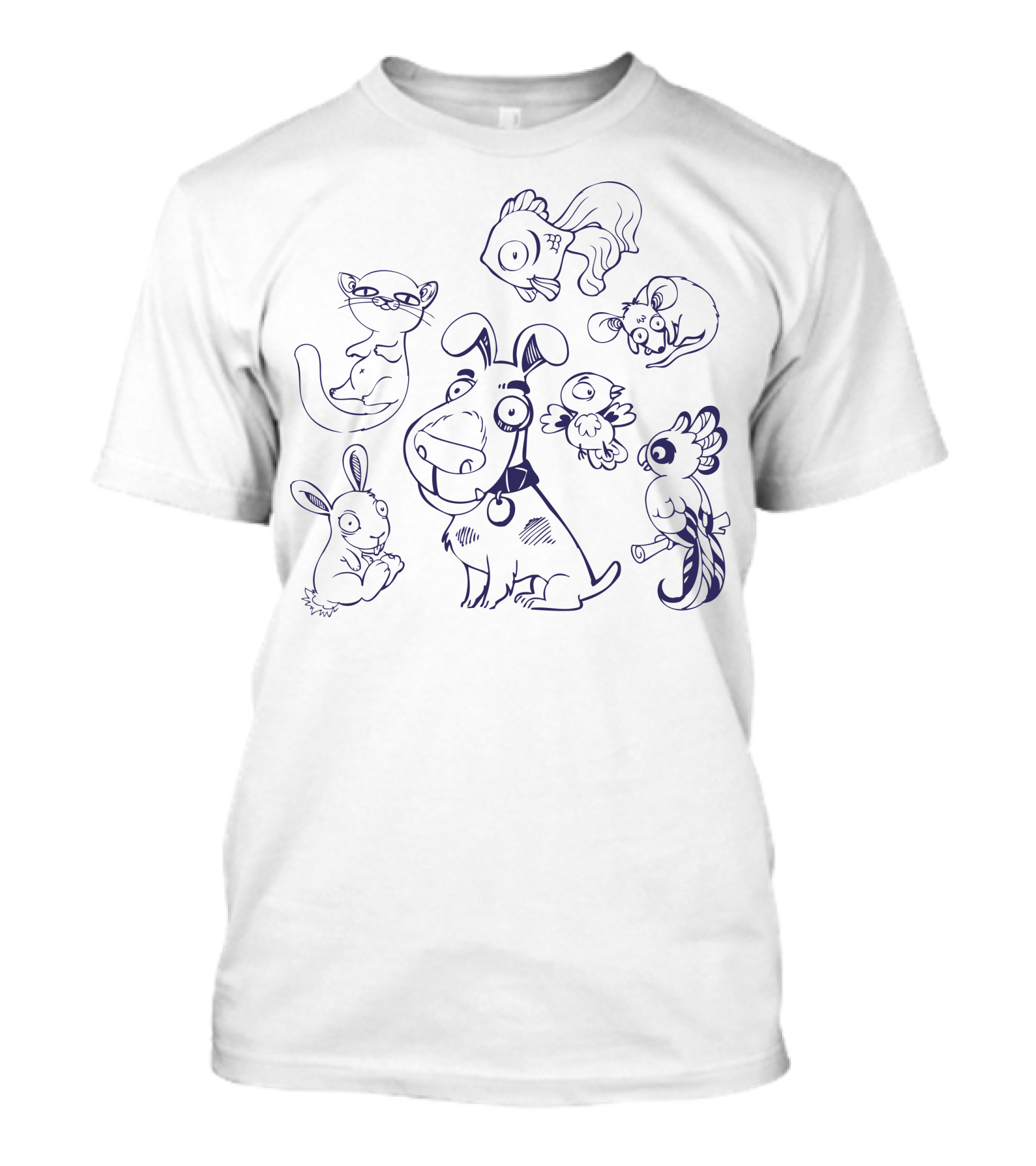 Animals Dog Cat Fish Mouse Rabbit Parrot Bird T-Shirt