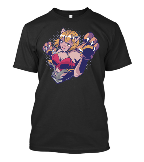 Anime Paw Girl Feline Fantasy Warrior Claws And Ears T-Shirt