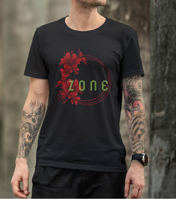 Art Zone Red Floral Circle T-Shirt