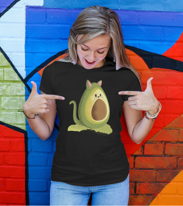 Avocado Cat Fusion With Cute Whiskers And Tail T-Shirt