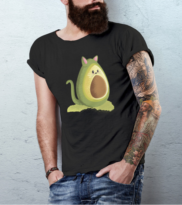 Avocado Cat Fusion With Cute Whiskers And Tail T-Shirt