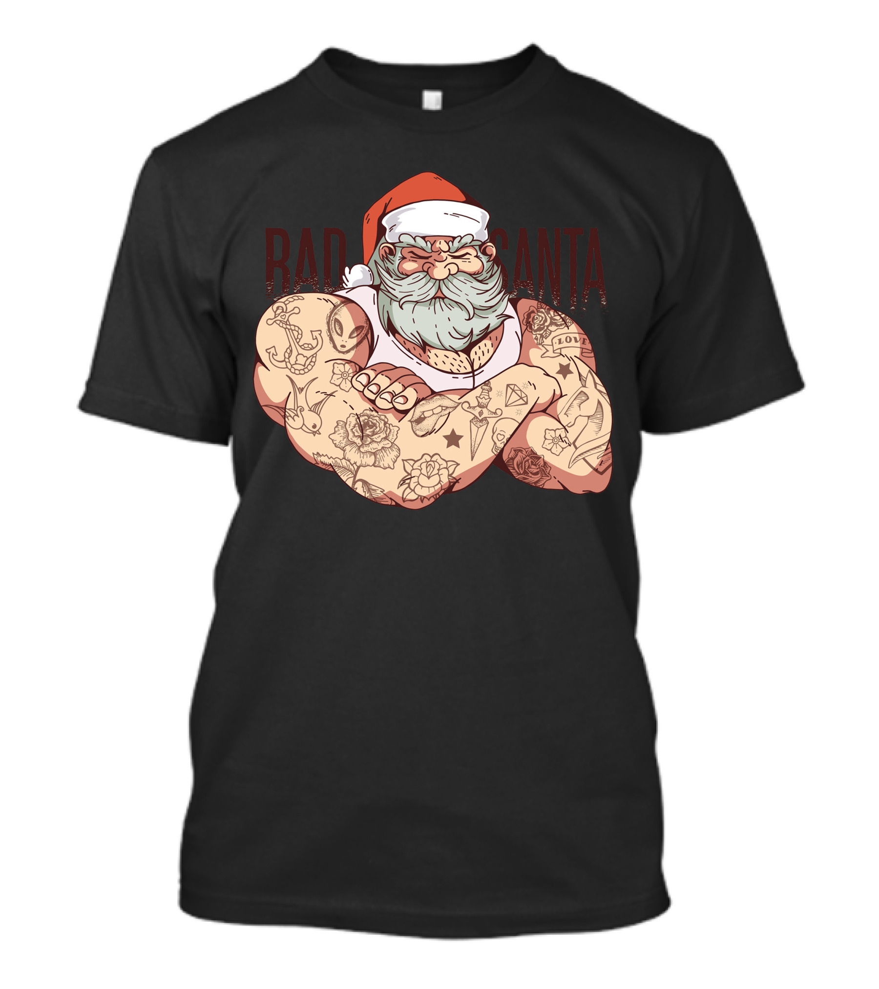 Bad Tattoo Santa Muscular Christmas Inked Holiday T-Shirt