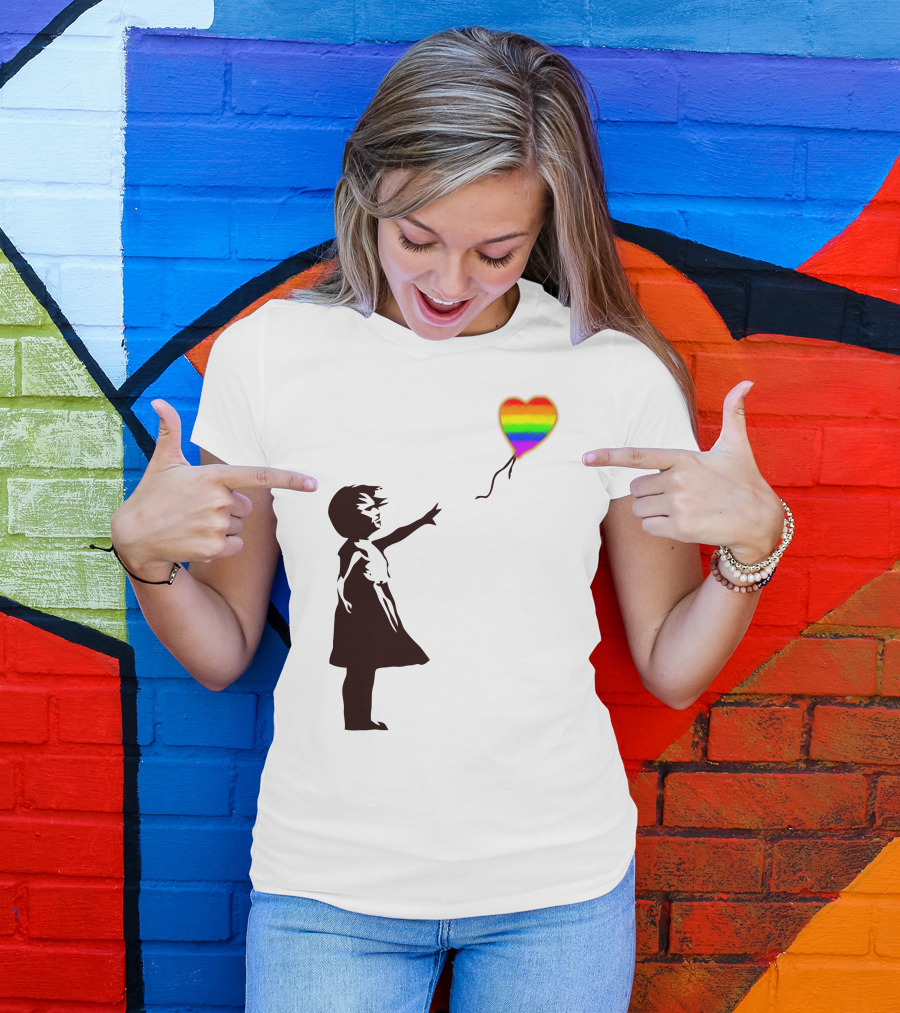 Banksy Girl With Rainbow Heart Balloon T-Shirt