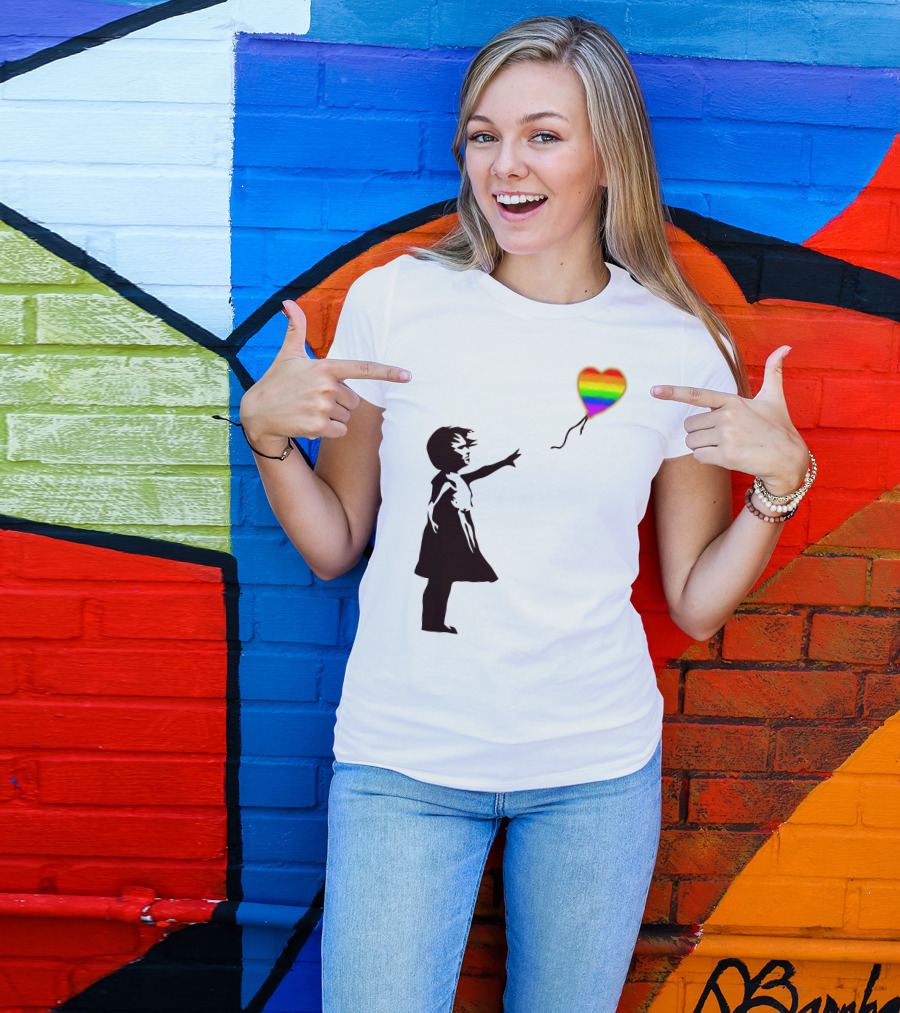 Banksy Girl With Rainbow Heart Balloon T-Shirt