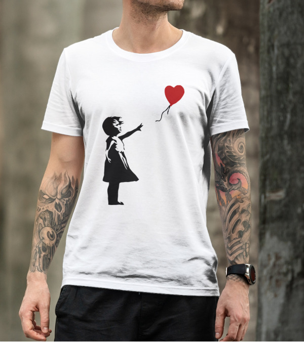 Banksy Girl Reaching For Red Heart Balloon T-Shirt