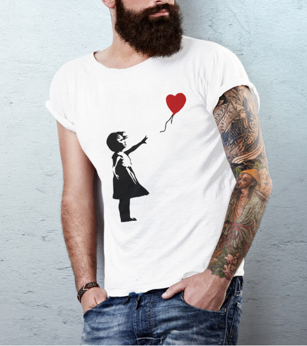 Banksy Girl Reaching For Red Heart Balloon T-Shirt