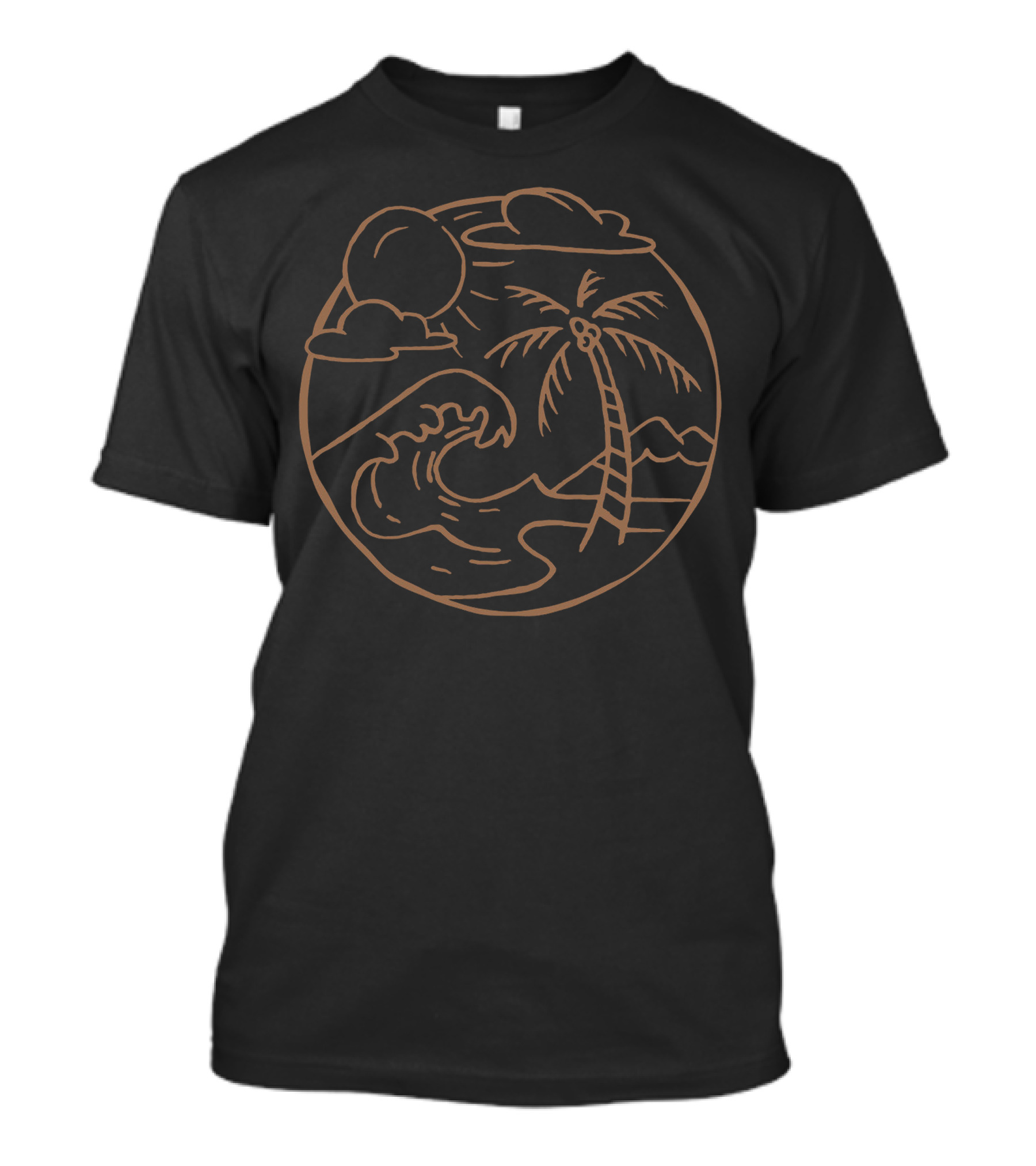 Beach Landscape Sun Wave Palm Outline T-Shirt