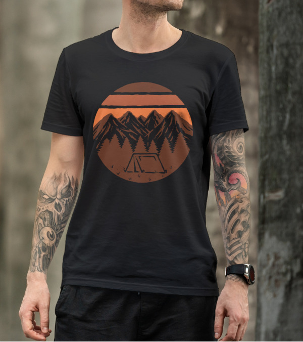 Beauty Mountain Sunset Camping Scene With Forest And Peaks T-Shirt