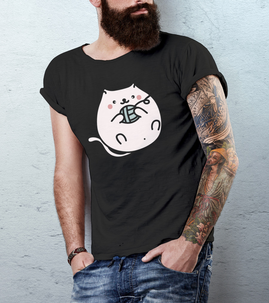 Cat Cute Kitten Playing With Yarn Ball Wool Pet T-Shirt