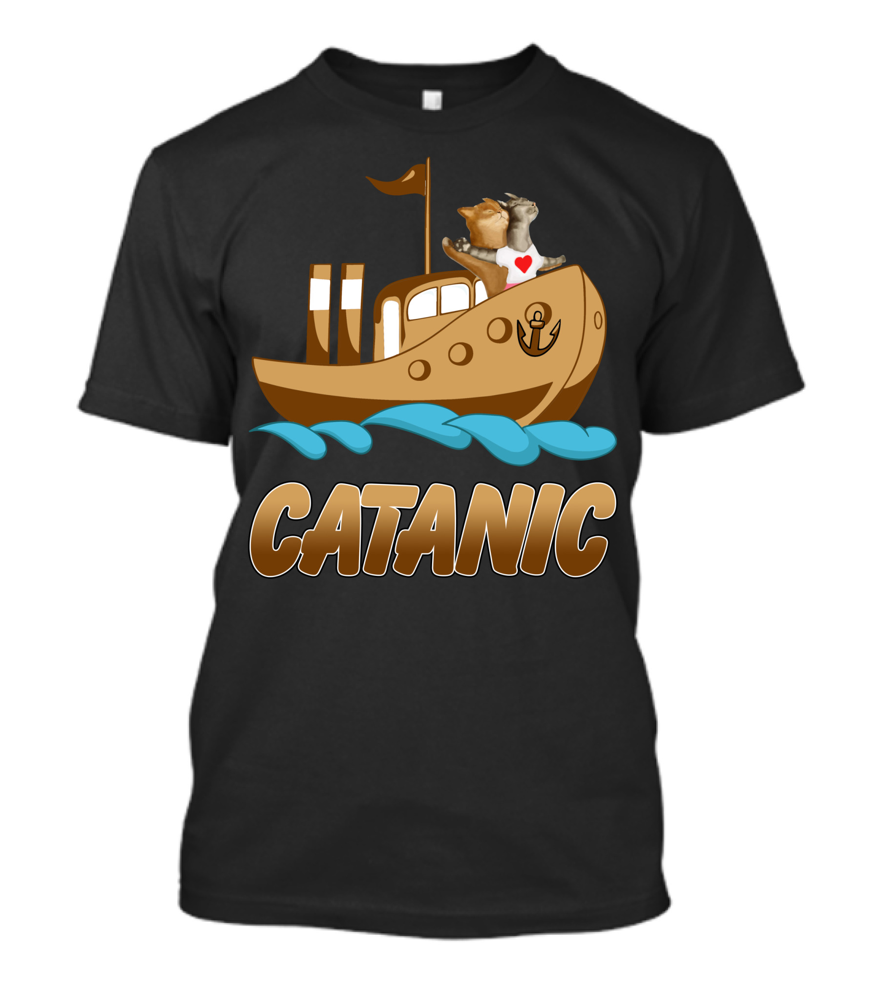 Catanic Cats On Ship With Heart And Anchor T-Shirt