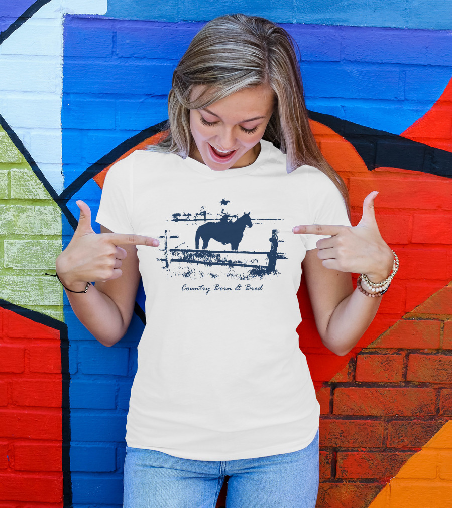 Cowboy On Horse Country Born Bred T-Shirt