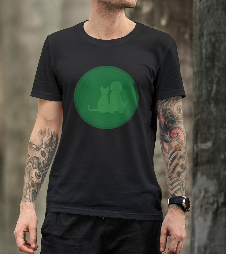 Dogandcat Silhouette In Green Circle T-Shirt