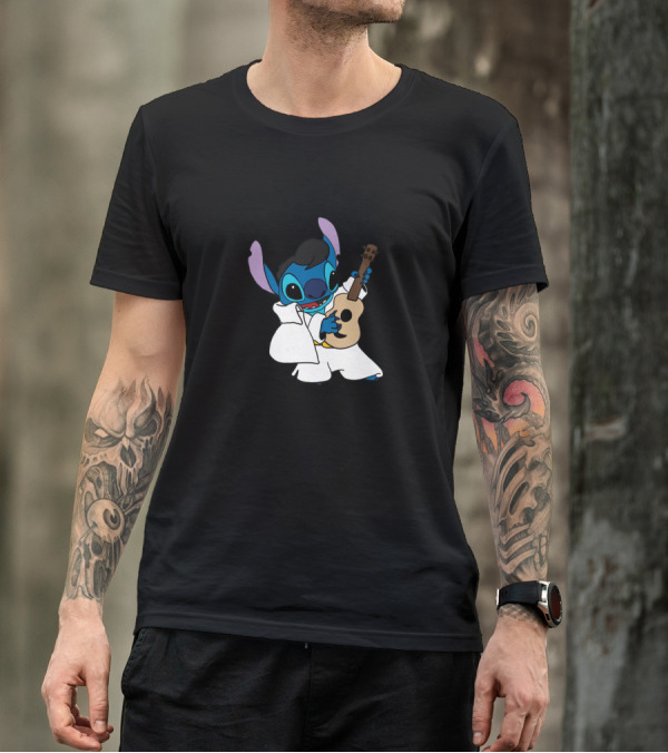 Elvis Stitch Playing Guitar In White Suit T-Shirt